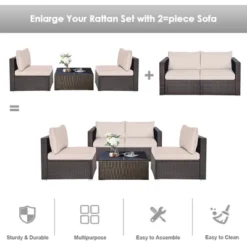 Tangkula 4PCS Rattan Corner Sofa Set Patio Outdoor Furniture Set W/ Beige Cushions -Tangkula GUEST c381c721 9e57 4bec 96e0 ed28c6aadcee 1