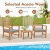 Tangkula 3PCS Furniture Set Acacia Wood Conversation Set W/ Soft Seat Cushions Outdoor Gray
