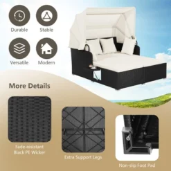 Tangkula Patio Hand-Woven PE Wicker Daybed Outdoor Loveseat Sofa Set W/ Off White Cushions -Tangkula GUEST c38ad138 ec36 4487 8b4f cdb72760c877