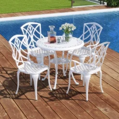 Tangkula 5 Pieces All-Weather Outdoor Cast Aluminum Dining Set Round Dining Table -Tangkula GUEST c3f12505 9423 4bd6 a911 65d74cabb777
