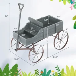 Tangkula Tangkula Wooden Garden Flower Planter Wagon Plant Bed W/ Wheel Garden Yard Gray -Tangkula GUEST c3f2d707 d3b5 42ae 80aa d3d391d91e23
