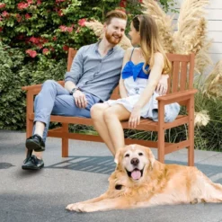 Tangkula 2-Person Patio Loveseat Garden Bench W/Slatted Backrest & Comfortable Armrests -Tangkula GUEST c456b1f3 7990 4a07 a87d 54201f2080bb