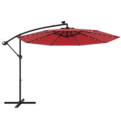 Tangkula 10 FT Solar Offset Hanging Umbrella W/ 40 Lamp Beads Solar Panel Easy Tilt Adjustment Lighted Patio Cantilever Umbrella Beige/Tan/Orange/Red -Tangkula GUEST c465c27a bb43 4b6d a7f6 e3a2f4669148
