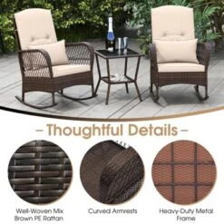 Tangkula 3 Piece Rocker Set Outdoor Wicker Rocking Chairs With Double-Layer Rattan Rocker Chair Set With Back Cushions & Pillows Beige/Gray/Blue/Red -Tangkula GUEST c4916b0f b7e7 4cab 9368 26fd4c6ccc30