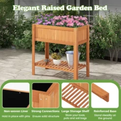 Tangkula Garden Bed Natural Solid Wood Growing Planter With Protective Liner, Elevated Planting Stand For Backyard -Tangkula GUEST c495ad1f 5ad3 4010 a217 382cc4229f50