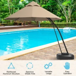 Tangkula 11ft Patio Cantilever Hand Push Offset Hanging Umbrella W/ Wheels Base -Tangkula GUEST c4d51ece dcd8 4445 a108 e9666062de64