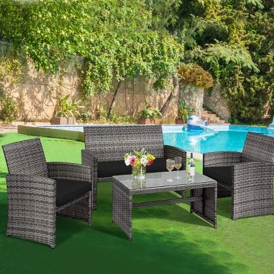 Tangkula 8-Piece Outdoor Patio Furniture Set Rattan Wicker Conversation Sofa Set Black 3 Tangkula 8-Piece Outdoor Patio Furniture Set Rattan Wicker Conversation Sofa Set Black