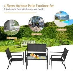 Tangkula 4 PCS Patio Furniture Set Outdoor Conversation Set W/Glass Coffee Table Garden Bistro Set Gray -Tangkula GUEST c529af9c 62cf 4397 892b 9b06d95d902c