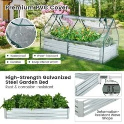 Tangkula Galvanized Steel Raised Garden Bed Metal Planter Box Kit W/ Mini Greenhouse Cover -Tangkula GUEST c55aa502 e0be 4616 8631 811a8a9ea8f1