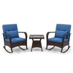 Tangkula 3 Piece Outdoor Rocking Set Rattan Rocker Chairs W/ Tempered Glass Coffee Table -Tangkula GUEST c5c2f1cd 4028 4ab6 8184 7631cfdf6f20