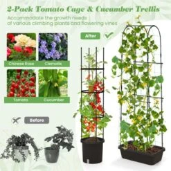 Tangkula 2-Pack Garden Trellis, 58.5” Tomato Cage & 71” Cucumber Trellis W/ Planter Box Self-Priming Irrigation -Tangkula GUEST c5c9b9b5 aee5 49a3 9f04 52ab45ad0779