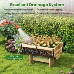 Tangkula 1/2 Pack Rustic Half Barrel Planters Wooden Flower Boxes With Acacia Wood Frame -Tangkula GUEST c61369de 36b6 4d38 893a dcba8aaaff99