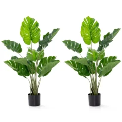 Tangkula Set Of 1/2 Artificial Monstera Deliciosa 4FT Fake Tropical Palm Tree Large Faux Floor Plant In Pot With 10 Leaves Of Different Sizes -Tangkula GUEST c61d64fc 711f 4094 98bc b6f430bceab2