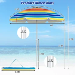 Tangkula 6.5 FT Beach Umbrella UPF50+ Sun Protection Portable Sunshade Parasol For Sand 19 Tangkula 6.5 FT Beach Umbrella UPF50+ Sun Protection Portable Sunshade Parasol For Sand -Tangkula GUEST c64b9cbf 59b8 4c54 9686 408b88431341