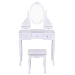 Tangkula Oval Vanity Mirror Dressing Table Beauty Dresser Cosmetics Organizer W/ Cushioned Bench -Tangkula GUEST c655208b 90c0 45c1 8aa2 a2976fc2dfb9