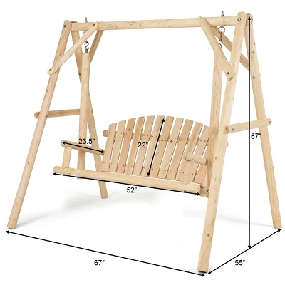 Tangkula Porch Swing Wooden Swing Rustic Frame Patio Furniture 5 Tangkula Porch Swing Wooden Swing Rustic Frame Patio Furniture - Image 3