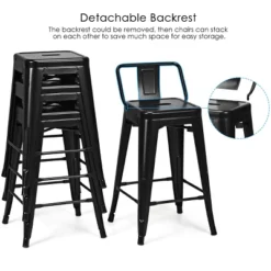 Tangkula Set Of 4 Metal Bar Stools 24" Industrial Chair Low Back Black -Tangkula GUEST c68aea35 f6aa 4517 8b4a d62b27803ec2