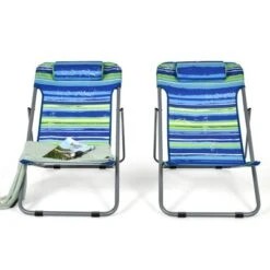 Tangkula 2 PCS Beach Chair Lounger Reclining Folding Chair W/3-Position Adjustable Backrest Blue/Orange/Green -Tangkula GUEST c690da7d e2d7 45ee 9a6c 0b76e15dba9c