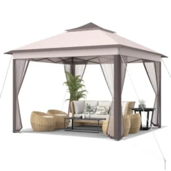 Tangkula 11 X 11 Ft Pop Up Gazebo 2-Tier Patio Canopy Tent Shelter W/ Carrying Bag Beige/Brown -Tangkula GUEST c6a743f2 3b93 444b 804b 0d575daacf7f