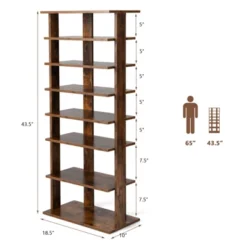 Tangkula 7-Tier Double Rows Shoe Rack Vertical Wooden Shoe Storage Organizer Rustic Brown/White -Tangkula GUEST c6f0fec1 5497 41cc a145 0dc4b3f47a14