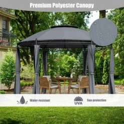 Tangkula 11.5'Outdoor Patio Round Dome Gazebo Canopy Shelter Double Roof Steel Gray -Tangkula GUEST c6f5e5d4 2563 4ec2 8454 7092893655ee