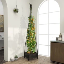 Tangkula 2PCS 81" Garden Obelisk Trellis For Climbing Plants Tall Plant Support W/ Wheels -Tangkula GUEST c7484024 295b 41d7 982e 0755fde2a826
