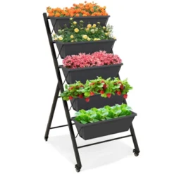 Tangkula 5-Layer Vertical Raised Garden Bed With Wheels Drainage Holes Freestanding Planter With Container Boxes Black -Tangkula GUEST c758e963 2938 4e26 b69b 5311b953c683