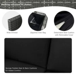 Tangkula 9 PCS Patio Rattan Furniture Set Fire Pit Table Storage Black W/ Cover -Tangkula GUEST c761927a 3d2f 4c0e a0b5 781a6ebda138