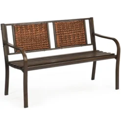 Tangkula Patio Garden Bench Rattan Backrest Park Bench Heavy-Duty Metal Chair Seat -Tangkula GUEST c7621d0a 0511 422a ad49 8ee262f818cd