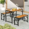 Tangkula 3 PCS Dining Set For 4 People Outdoor Picnic Table & 2 Benches W/ Metal Frame -Tangkula GUEST c77112ea 5bdf 4019 98a0 9619fe3a52cd