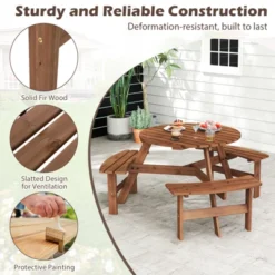 Tangkula 6-Person Round Picnic Table Set W/ 3 Built-in Benches 2" Umbrella Hole -Tangkula GUEST c7a8366a b93f 4164 aa66 48fac1142c5d
