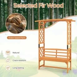 Tangkula Patio Arbor Garden Archway W/ Pergola Bench & Side Trellises For Climbing Plants Vines Grapes 2-Seat Wooden Outdoor Bench Backyard Decoration -Tangkula GUEST c7ba3f59 f568 45cb 80ca 46f61f81d9fe