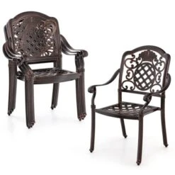 Tangkula 4PCS Cast Aluminum Chairs Outdoor Metal Armchairs W/ Ergonomic Curved Seat Patio -Tangkula GUEST c804142c f541 4360 8ad9 190516c175c8