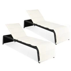 Tangkula 2PCS Adjustable Rattan Recliner Chaise Lounge Chair W/ Cushion Outdoor Patio