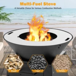 Tangkula Patio Fire Pit W/ Firewood Log Rack Outdoor Wood Burning Fireplace W/ Grill & Ash Box -Tangkula GUEST c82ec00a 4402 44dc b8d4 c605154695b8