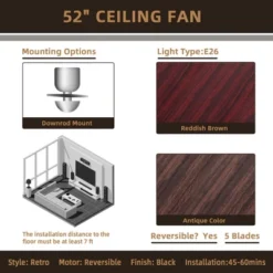 Tangkula 52" Ceiling Fan With Lights, 5 Iron Blades & 3 Cage Lights, Noise-Free Motor With Reversible Function -Tangkula GUEST c8466ee2 8fac 4410 b4d7 365efcaa28b0