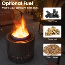 Tangkula 19.5" Smokeless Fire Pit Stainless Steel Wood Burning Firepit W/ Rain Cover -Tangkula GUEST c87383d2 7559 4523 bc8a abeb2c1a37c3