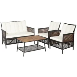 Tangkula 8PCS Cushioned Patio PE Wicker Conversation Furniture Set W/ Acacia Wood Tabletop -Tangkula GUEST c88394c0 febe 4d3c bb0c 64f0765d0ac0 1
