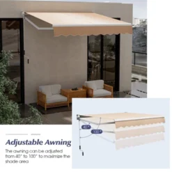 Tangkula Retractable Awning W/ Aluminum Frame Sun/Water Protection W/ PA Coating Manual Control Hand Crank Angle Adjustable Design Beige/Coffee -Tangkula GUEST c8fbe546 5047 40bb a5d5 ffd5d9489d49 1