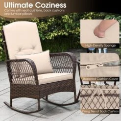 Tangkula 3 Piece Rocker Set Outdoor Wicker Rocking Chairs With Double-Layer Rattan Rocker Chair Set With Back Cushions & Pillows Beige/Gray/Blue/Red -Tangkula GUEST c921d34d 1815 4fb6 b691 c3570863d0c7