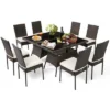 Tangkula 10 PCS Rattan Dining Set W/ Glass Table & High Back Chair Patio Mix Brown