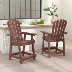 Tangkula 4 PCS Tall Adirondack Chair HDPE Outdoor Bar Stools With Armrests 4.5” Wide Footrest Patio Adirondack Barstools Balcony Chairs Brown -Tangkula GUEST c95637d7 cf51 4cca aa39 8e8b99fdd8c0
