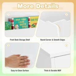 Tangkula Kids Toy Box Wooden Storage Chest Bench W/ Bookshelf Wheels Safety Hinge Lid -Tangkula GUEST c9a7fb15 2ab2 4a7a b101 ff024735309e