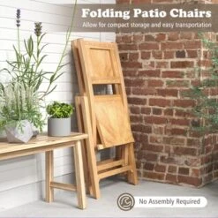 Tangkula 2 PCS Folding Patio Chairs W/ Inclined Backrest Teak Wood Outdoor Dining Chairs -Tangkula GUEST c9acc77b 1ffb 4466 8f73 c7ed2395df11