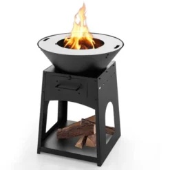 Tangkula Patio Fire Pit W/ Firewood Log Rack Outdoor Wood Burning Fireplace W/ Grill & Ash Box -Tangkula GUEST ca11640b ca18 4f70 8b8b ce276ec24a74