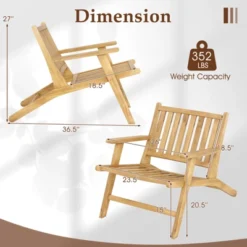 Tangkula 2PCS Teak Wood Outdoor Reclining Chair W/ Comfortable Backrest & Armrests -Tangkula GUEST ca5ed59c 7c83 425a aee8 c2fdee850e08 1