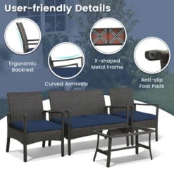 Tangkula 4 Pieces Outdoor Patio PE Wicker Sofa W/ Tempered Glass Coffee Table For Porch & Backyard -Tangkula GUEST ca909d81 c9b8 4d25 8a00 fbc4fcb43d33