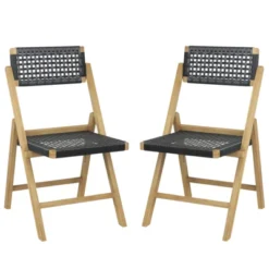 Tangkula 2PCS Folding Chairs W/ Woven Rope Seat & High Back Indonesia Teak Patio -Tangkula GUEST cae871e5 2e2d 4dd3 8bee 7f85e41525f5