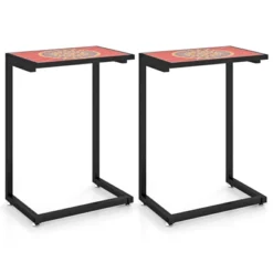 Tangkula 2PCS Mosaic Outdoor C-Shaped End Table W/ Ceramic Tile Top Sturdy Metal Frame -Tangkula GUEST caf79acf 46af 477b aab7 b0f5747b18f2