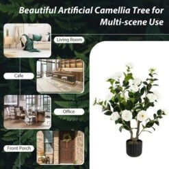 Tangkula 2-Pack 38" Artificial Camellia Tree Faux Floral Plant For Decoration White -Tangkula GUEST caf956bd f0f9 4d6e 9ea7 ae76e70b9355